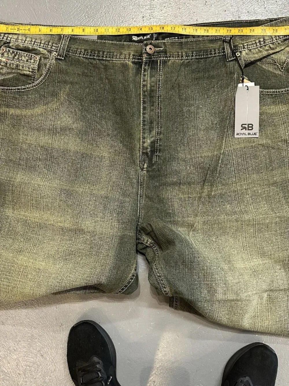 Royal Blue Brand Denim Jeans Men 58 x 34 Relaxed Big & Tall Olive Green Wash